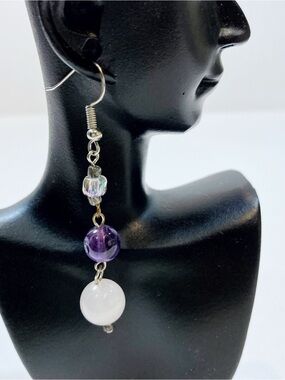Handmade amethyst RoseQuartz and clear magical Bead Drop Earrings